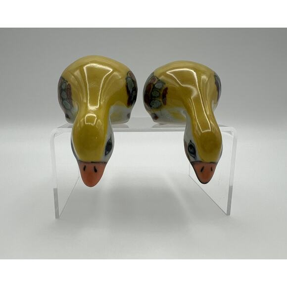 Tonala Mexican Pottery Yellow Duck Shelf Sitter Figurine Set of 2 Made in Mexico - Picture 2 of 9
